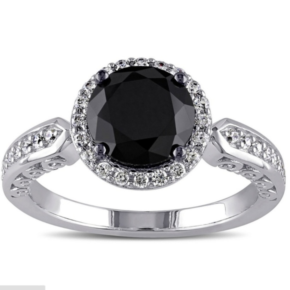 925 Silver Round Cut Black Sapphire Ring - Picture 1 of 4